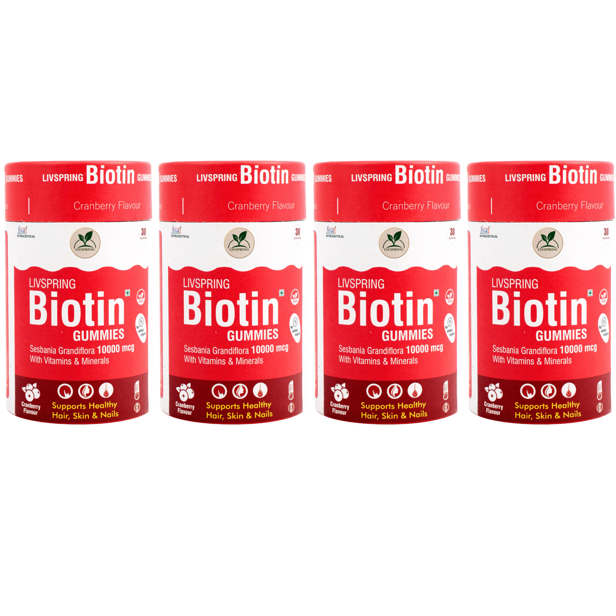 LivSpring Biotin Hair Gummies (30N) For Hair Growth (Pack of 4)